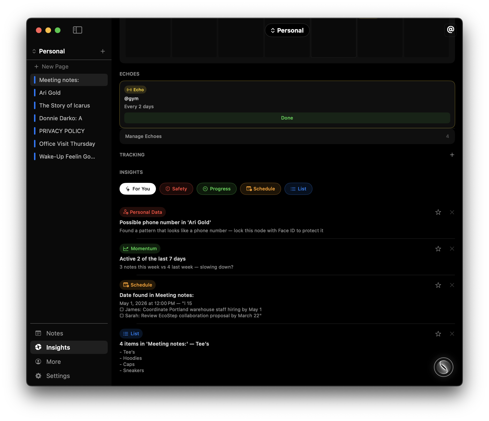 Obius insights screenshot