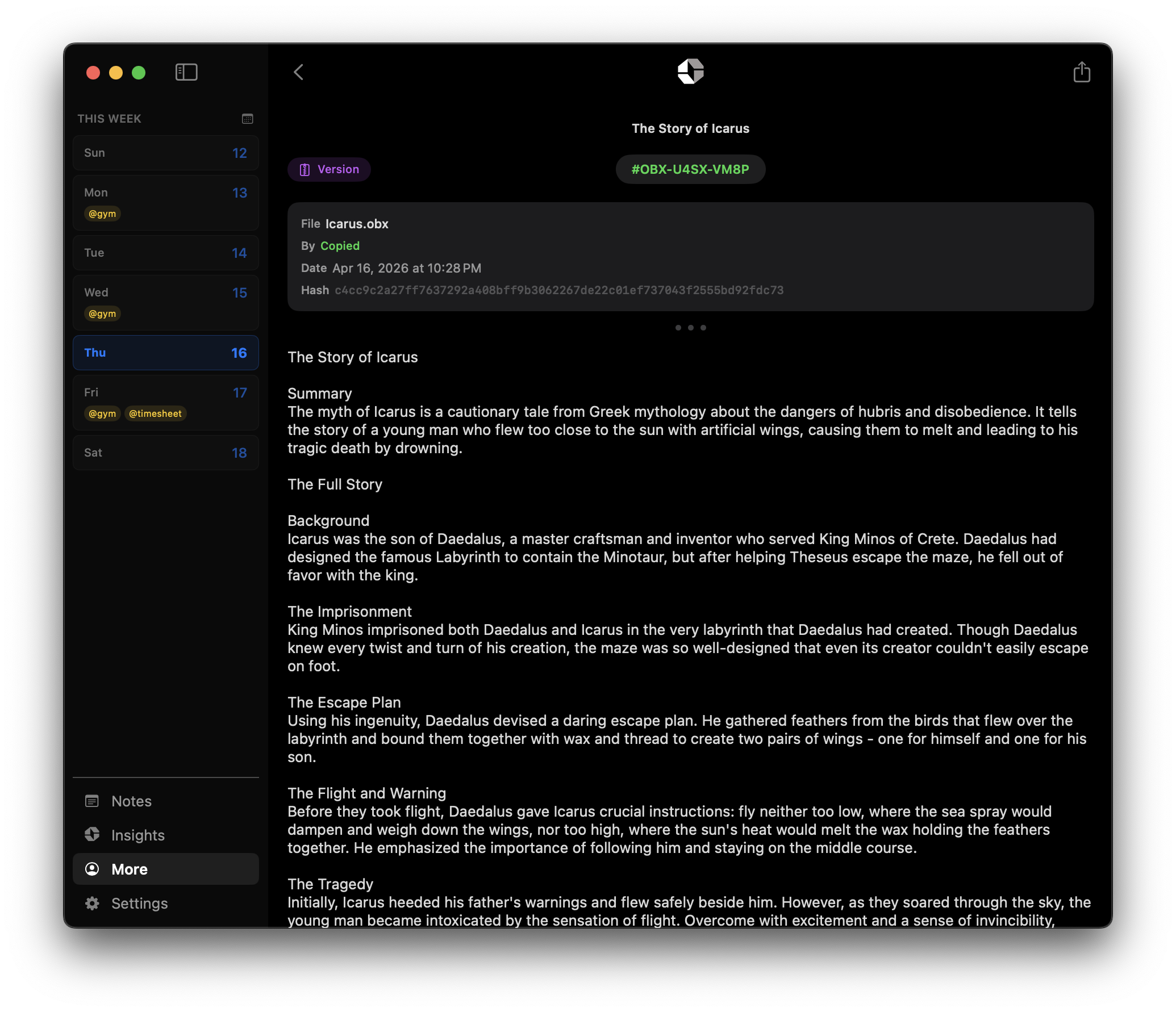 Obius versioning screenshot